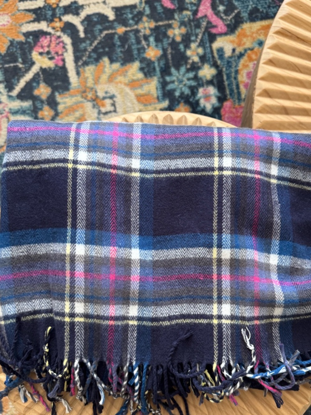 Gap Plaid Flannel Scarf NWT Navy and Pink